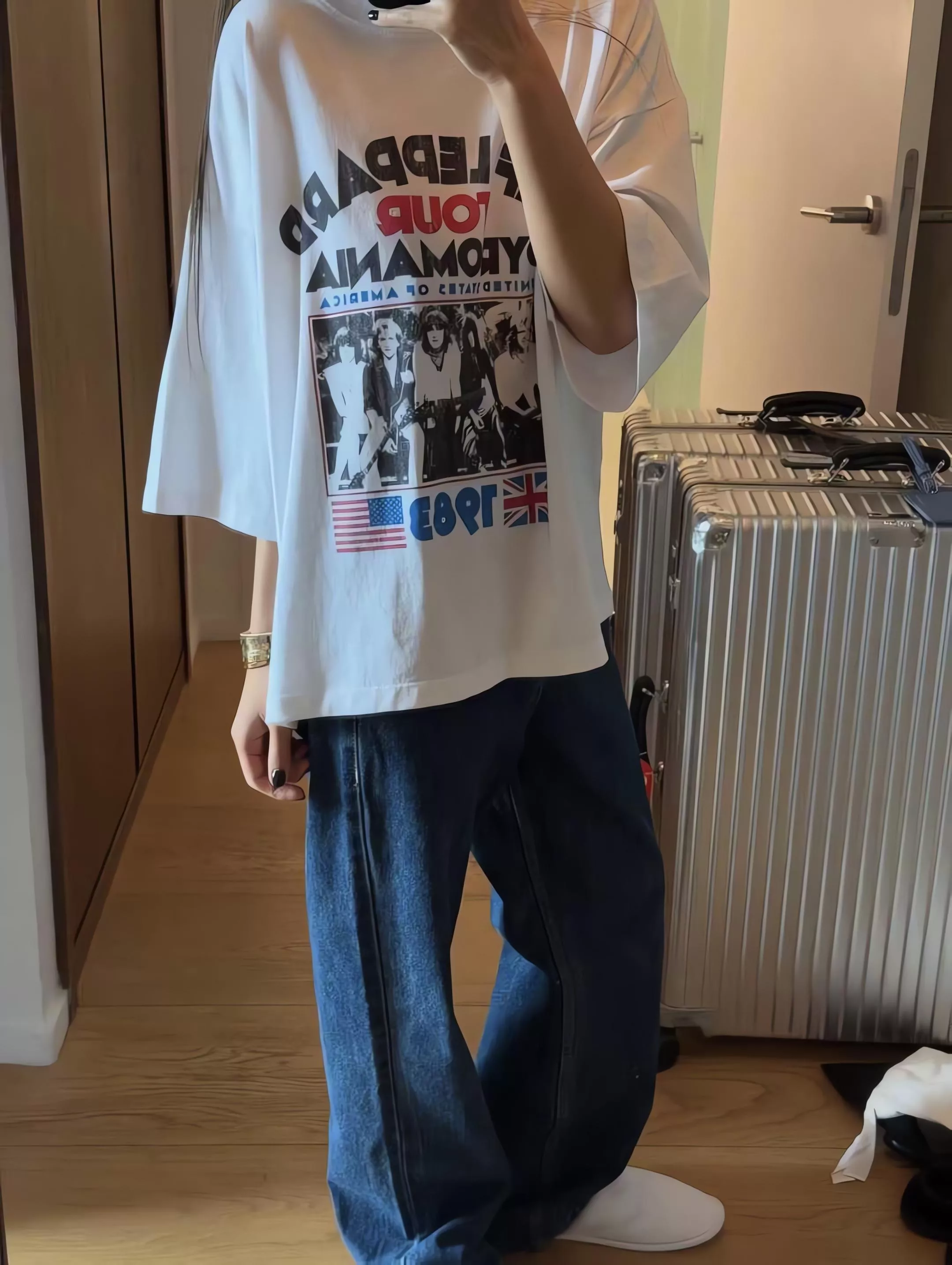 Outfit 搖滾風五分袖圓領棉T