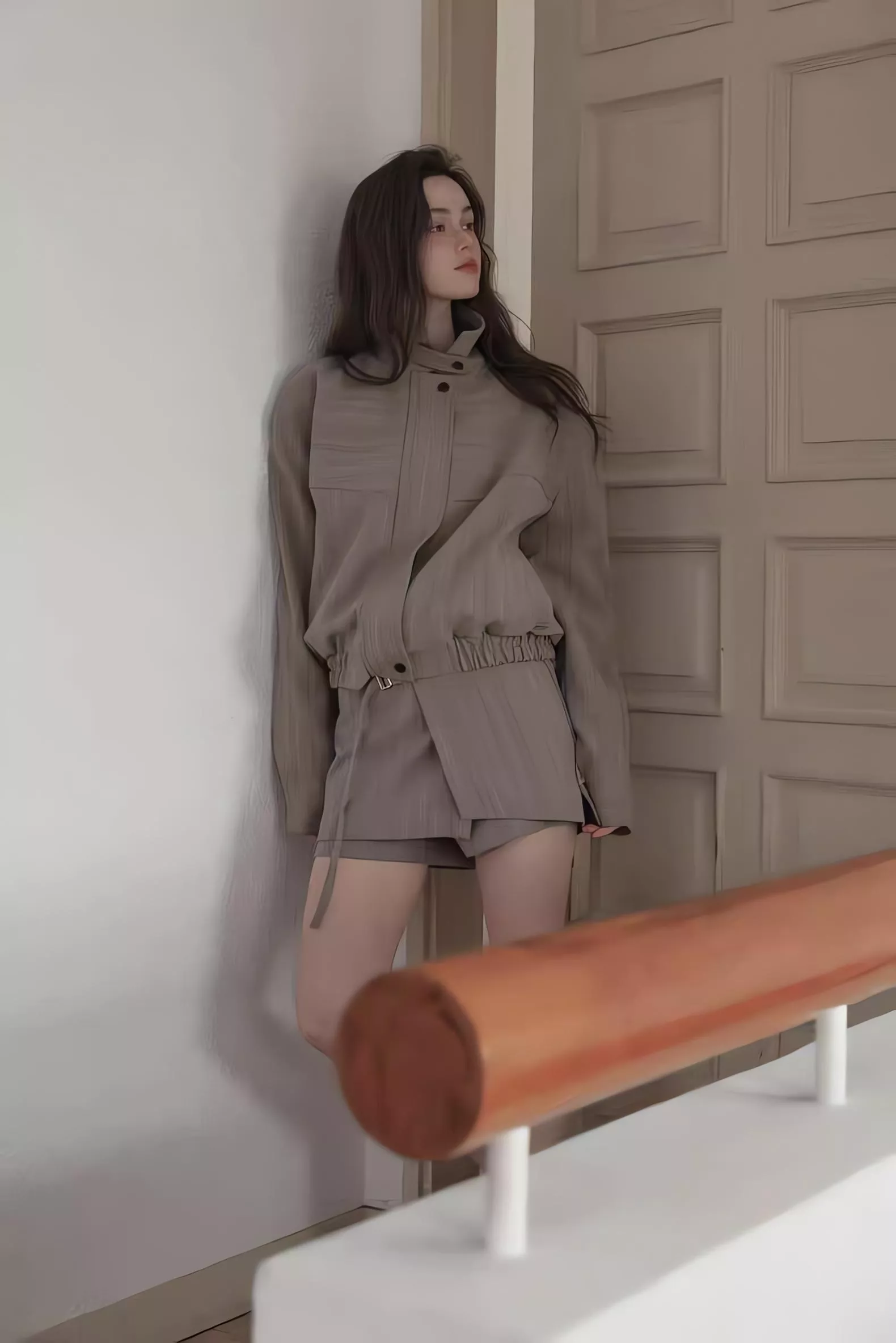 Murmur 英倫直紋套裝 立領夾克外套 雙層造型鬆緊腰西裝短褲