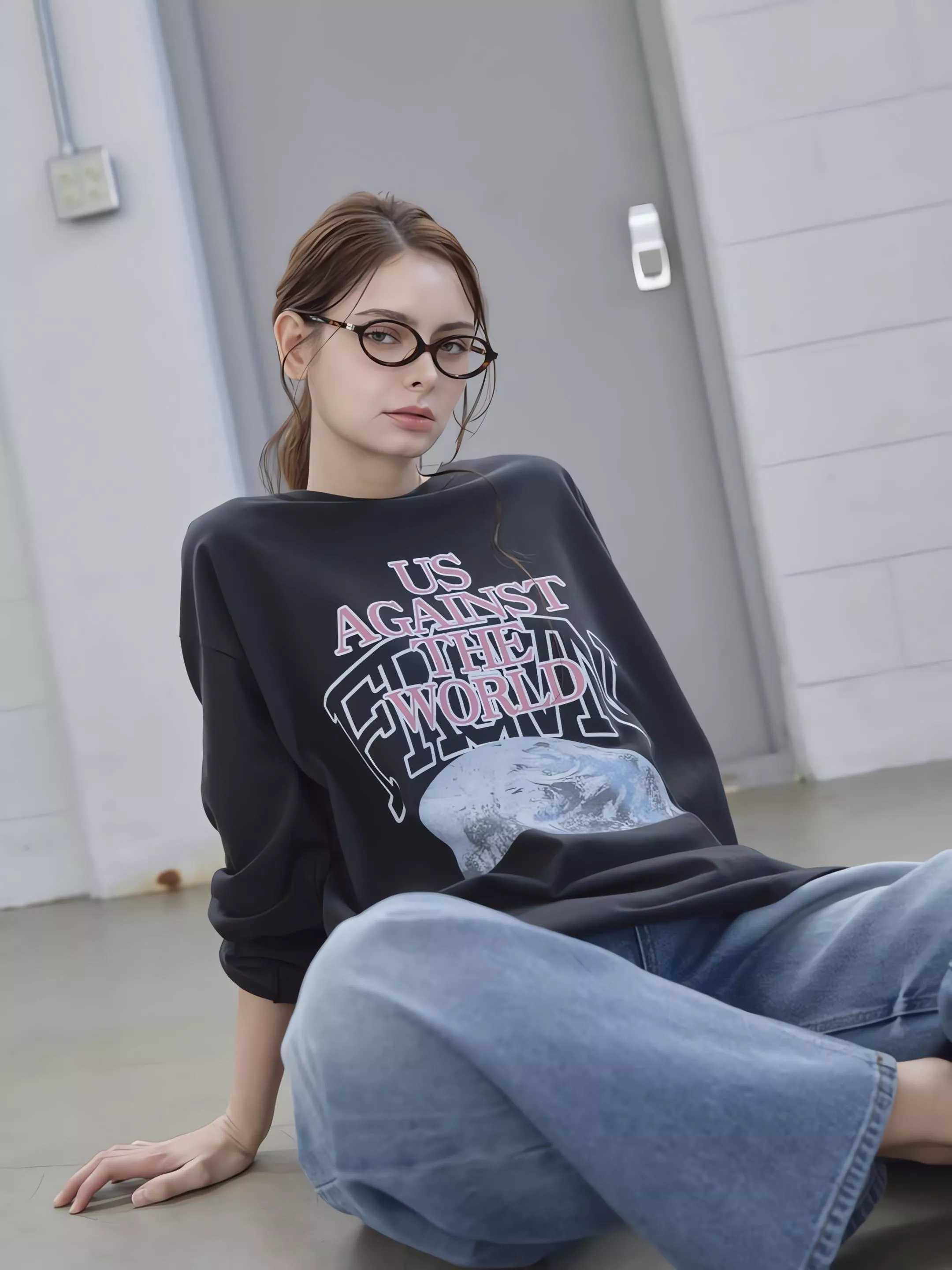 Mixxin 美式街頭風 印花地球字母長袖T