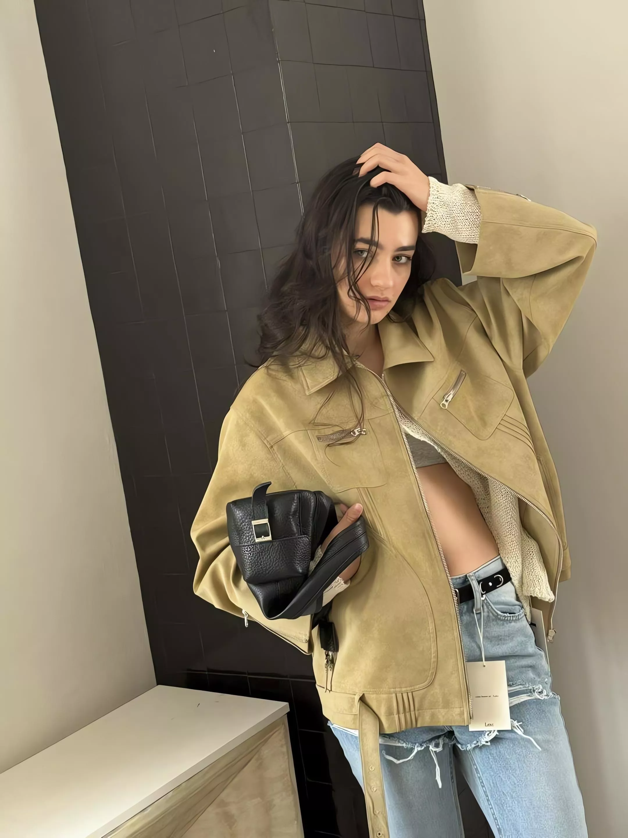 Lake 早春的小叛逆 🌿  復古腰帶 水洗麂皮夾克外套 機車皮衣外套