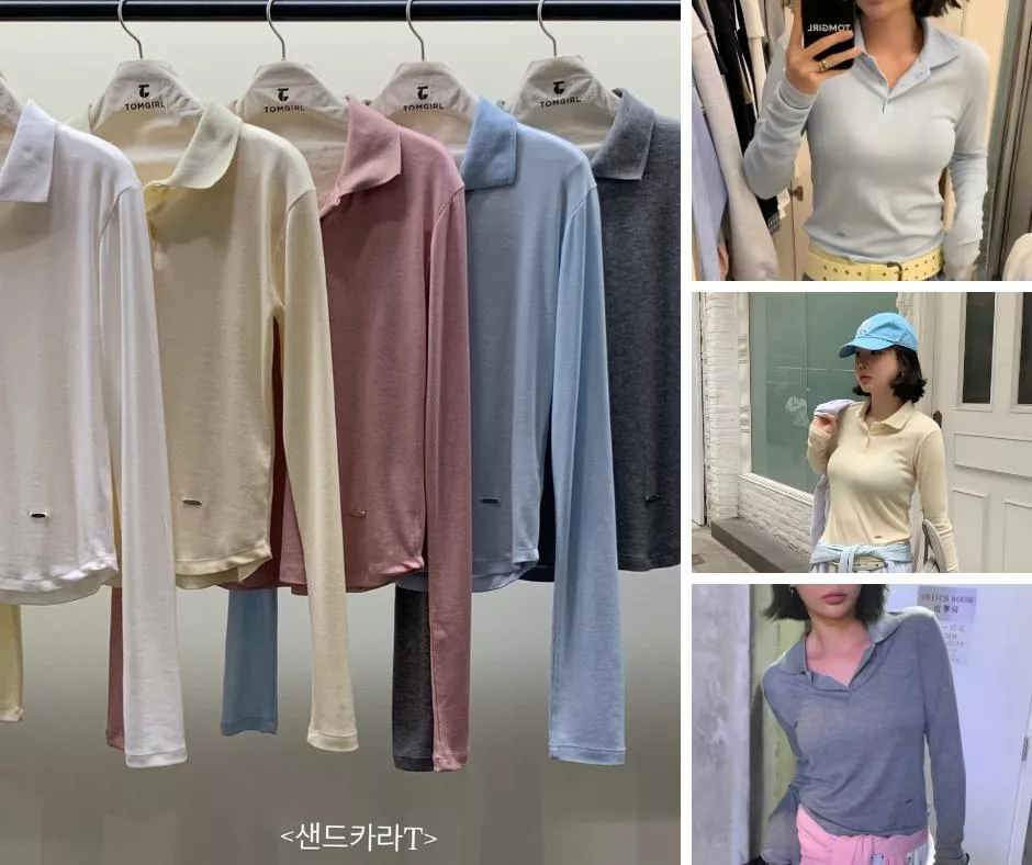 Tom Girl 氛圍感素色開纖細柔弱襟長袖上衣