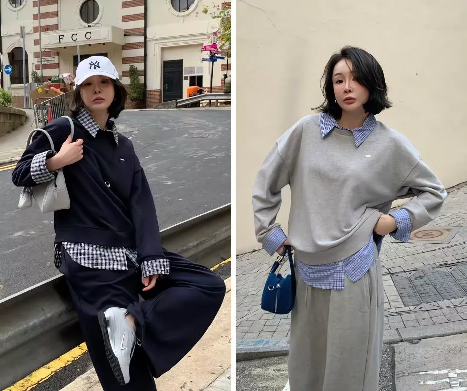 Tom Girl 韓系假兩件學院風格紋大學T