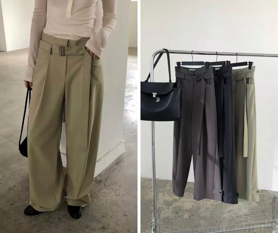 可可棕M現貨 OVU 垂墜感腰帶西裝寬褲