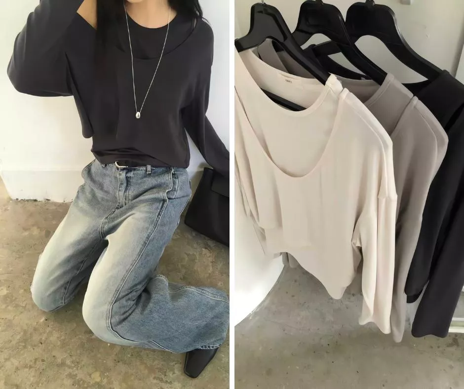 深灰現貨 OVU 韓系層次穿搭首選真兩件 背心U領短版長袖上衣