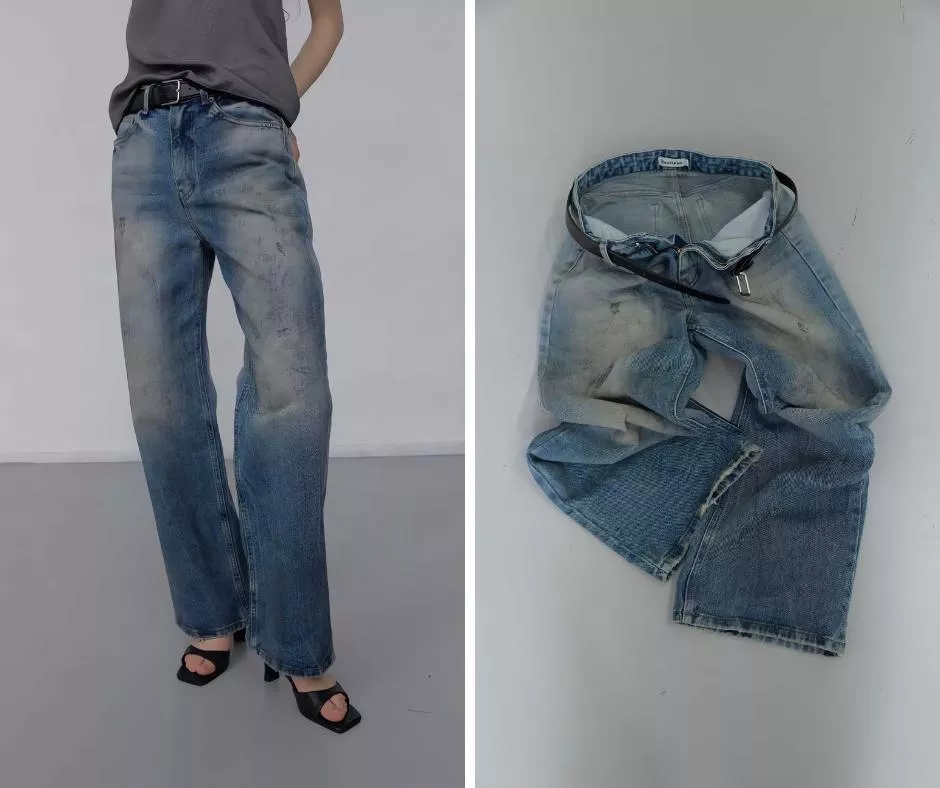 Foundation 檔口歐膩激推! 復古噴砂水洗髒髒感牛仔寬褲