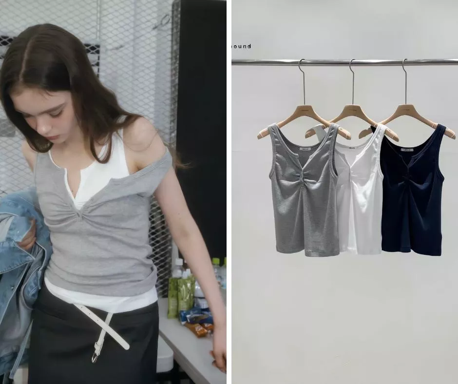 unbound 抓皺V領背心