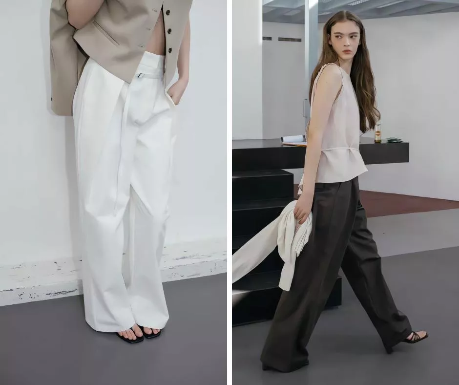 unbound 都會簡約 打褶腰帶修身高腰寬褲