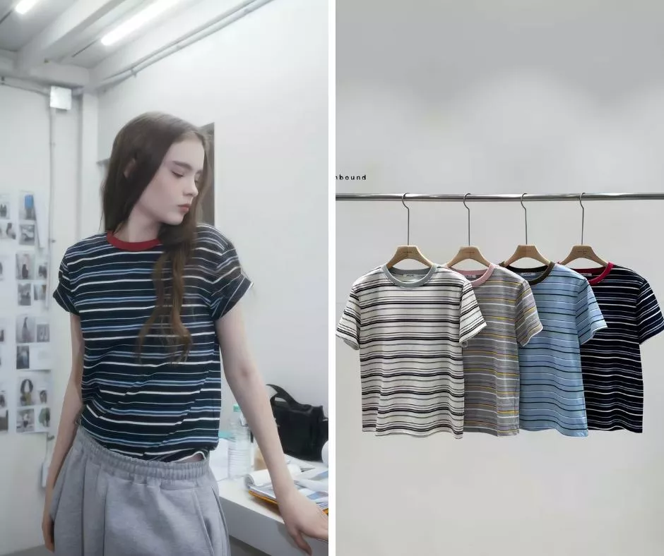 unbound 撞色條紋圓領棉T