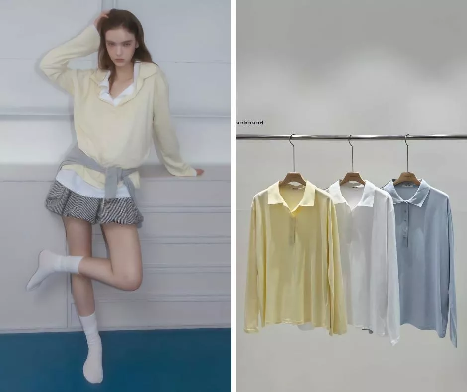 unbound 極簡空氣感 純色落肩長袖 Polo 衫