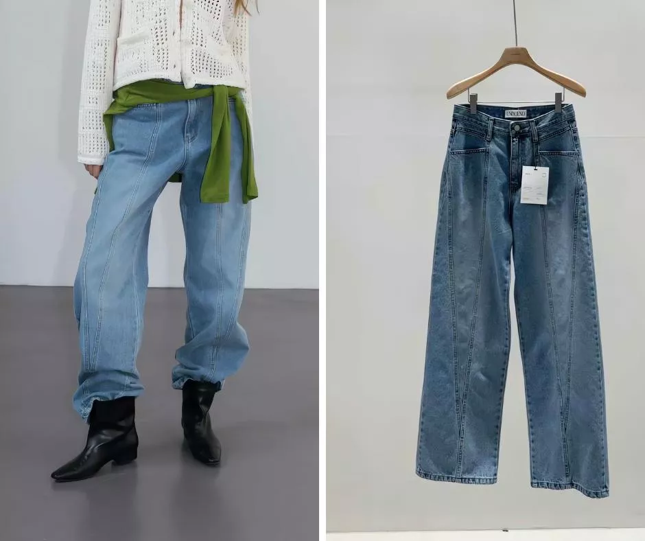 unbound 設計感弧線輪廓高腰直筒牛仔褲