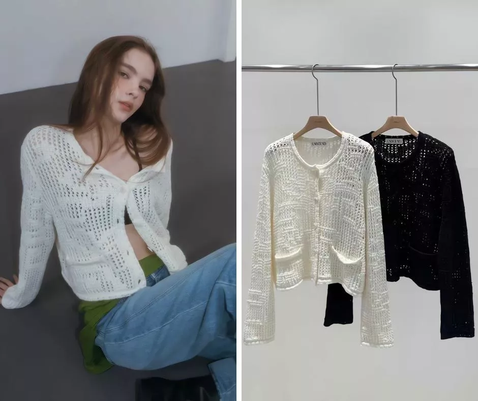 unbound 鏤空編織針織開衫