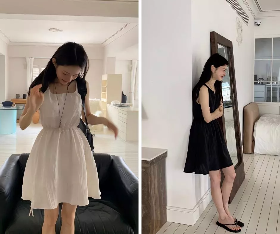 objet 仿抽繩收腰緞面無袖短洋裝