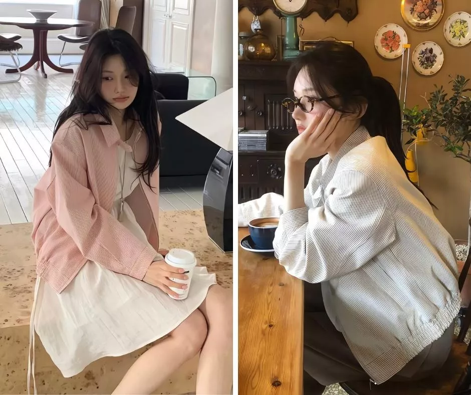 objet 條紋拉鏈夾克外套