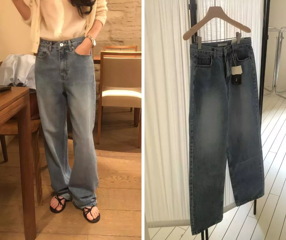 objet 溫柔個性水洗高腰直筒牛仔褲