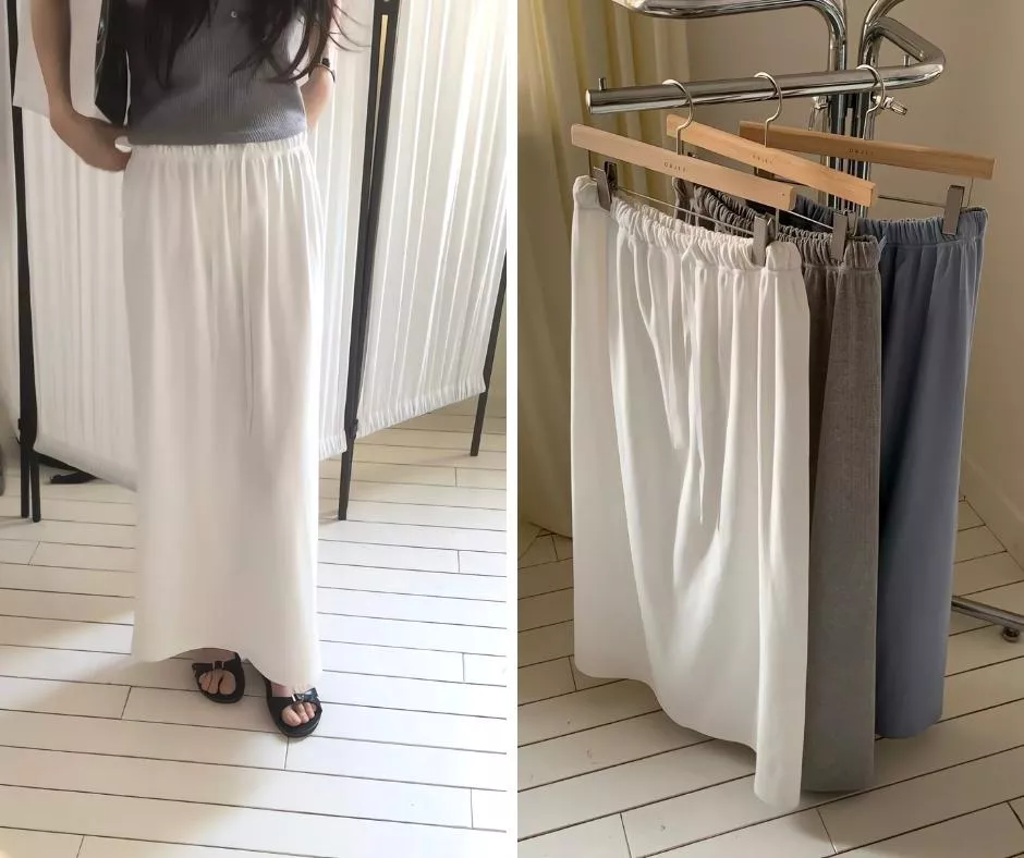 objet 柔彈棉質鬆緊腰直落感長裙