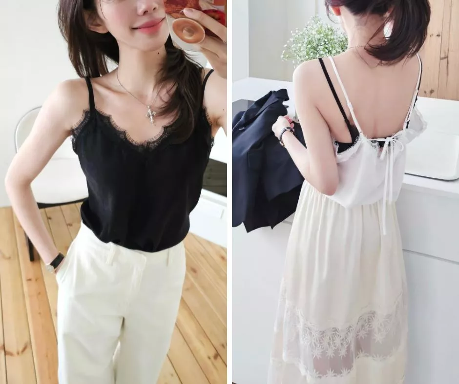 copiner 睫毛蕾絲緞面細肩帶背心