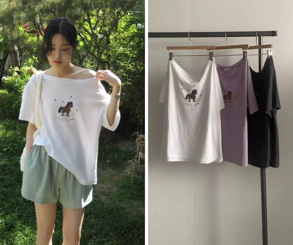 白現貨＋預購 Riveroom 小馬字母印花船領短袖T