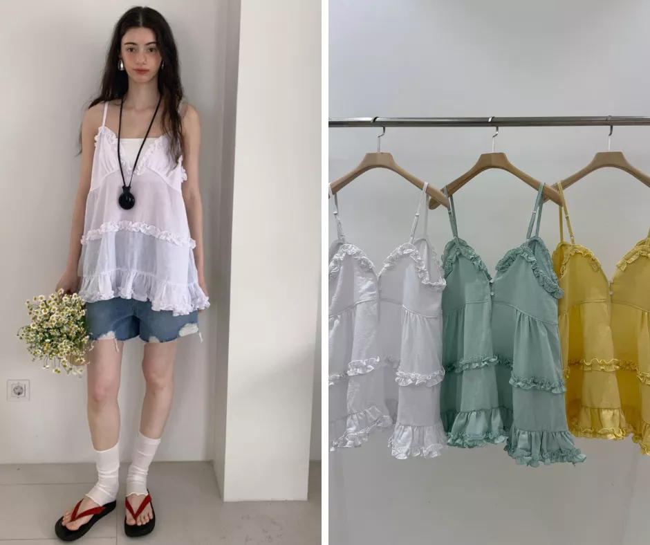 Repeller 木耳邊拼接細肩帶背心上衣