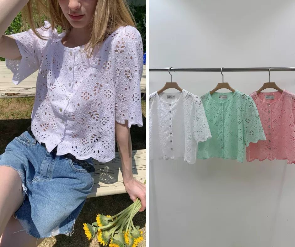 Repeller 甜美鏤空蕾絲花短袖衫