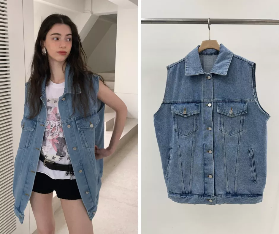Repeller 復古男友風翻領牛仔背心