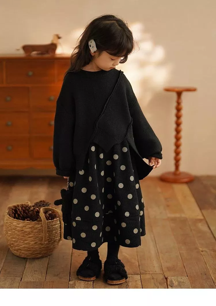 (復古波點燈芯絨半身裙）