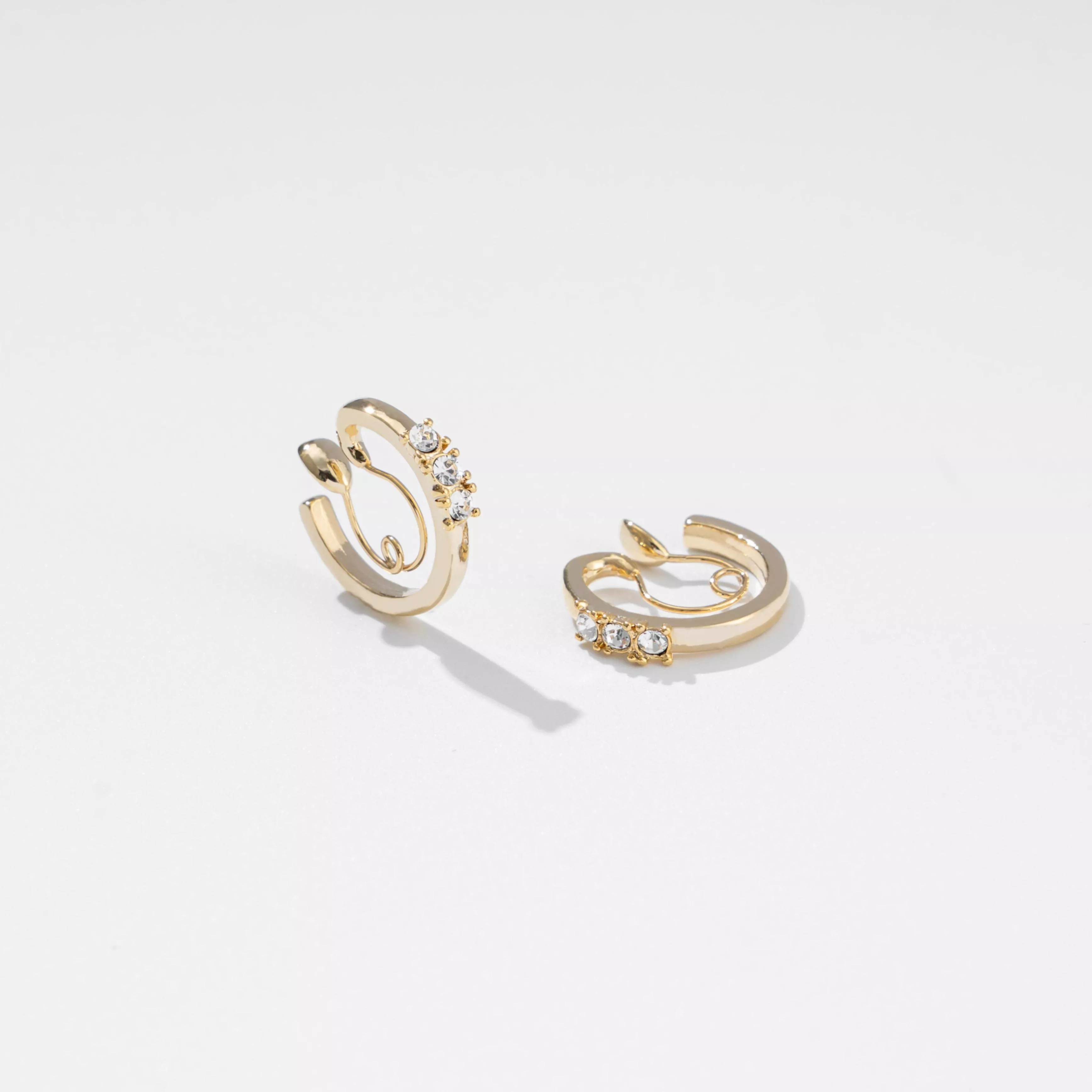 鑲鑽小C圈｜小圈彈簧耳夾｜金 · 銀