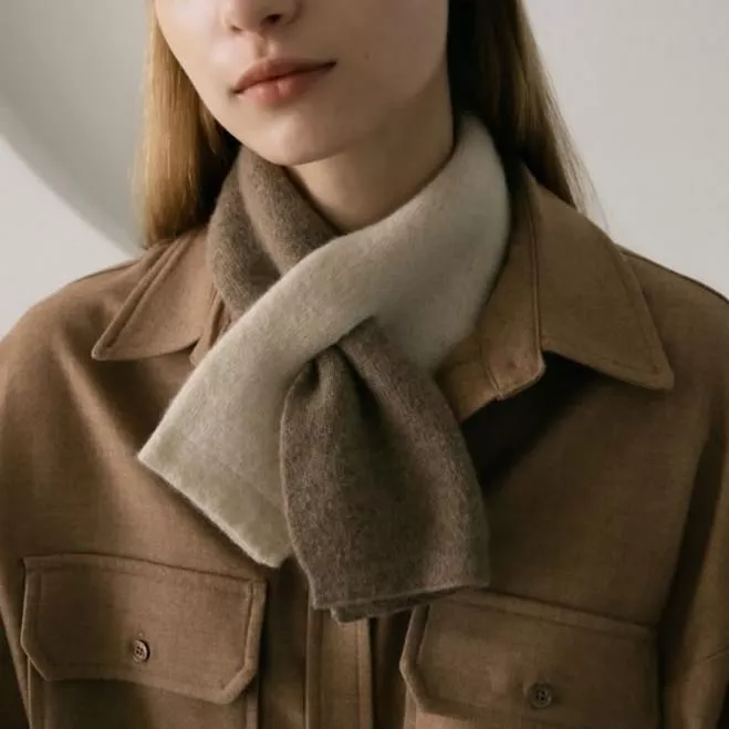 優雅小物！ 含羊毛拼色交叉小圍巾羊絨感針織保暖百搭學生小圍脖