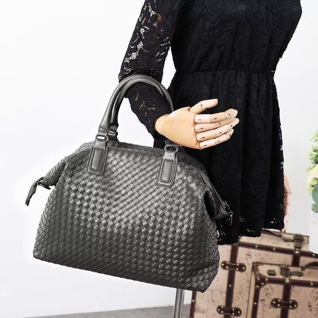 韓國時尚款 時尚質感皮革大容量編織波士頓大方包兩用包 斜背包 5色 kr173