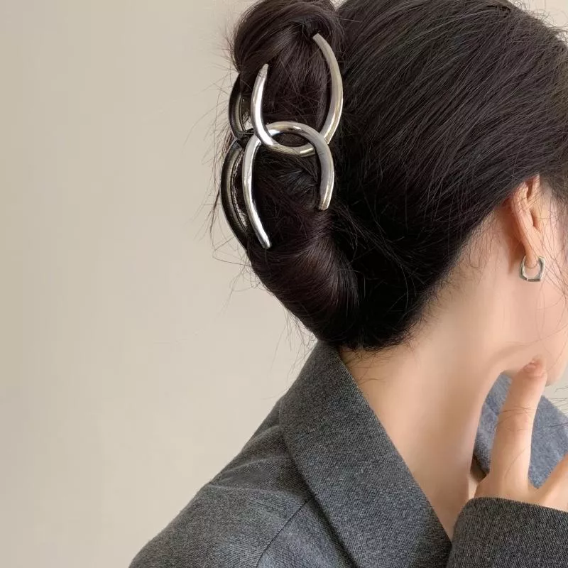 韓款 雙C金屬抓夾高級感髮夾後腦勺盤髮鯊魚夾氣質髮飾 C001