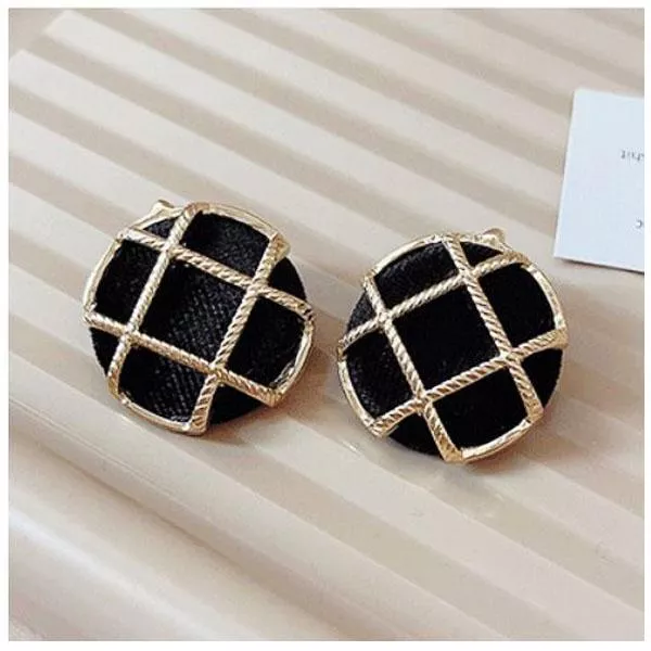 韓款 復古格紋造型耳環 耳釘 耳飾 耳環 耳針 女 飾品