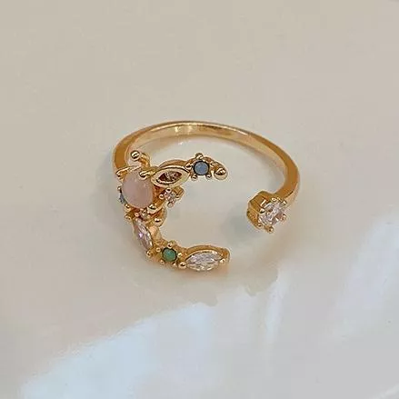 韓款 氣質復古彎月造型戒指 宮廷 水鑽 風 指環 手 飾品 開口可調節  R005