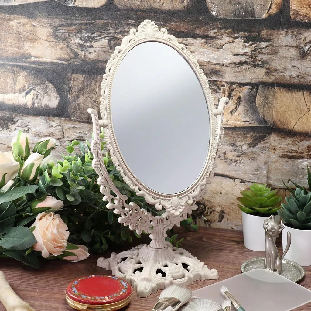 復古浮雕化妝鏡 雙面公主鏡 梳妝鏡 宿舍 便攜 化妝鏡 桌面鏡子 美妝工具