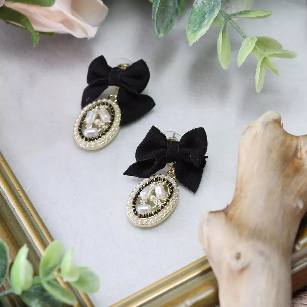 韓款 復古蝴蝶結珍珠造型耳環 耳釘 耳飾 耳環 耳針 女 飾品