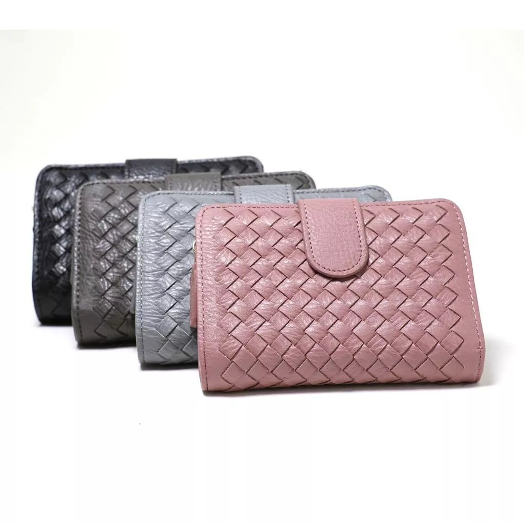 韓國時尚款 好質感簡約氣質皮革編織中長皮夾/零錢包/錢包/皮夾/卡夾/短夾/手拿包/中夾 4色 包包