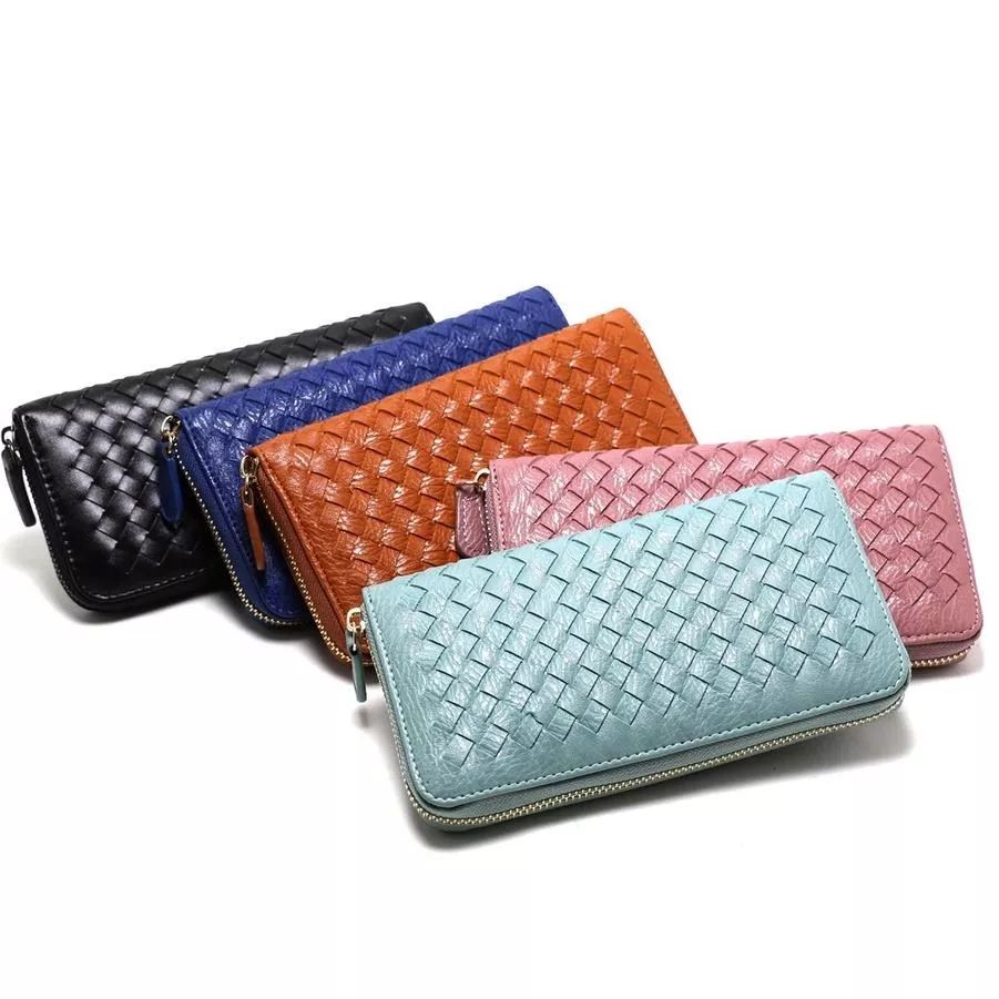 韓款 手工編織長夾 卡包 錢包 皮夾 多功能小包 拉鏈置物包/9色 包包