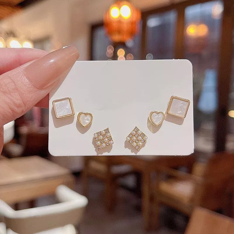 韓款 氣質簡約水鑽小耳釘 水鑽 耳釘 耳飾 耳環 耳針 女 飾品 6件組