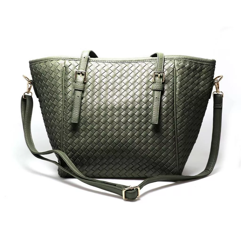 雙造型 簡約質感手工編織變形托特包 大容量梯形包 斜背包 百搭側背包 大方包 A4可放入 包包 女包 (附斜背帶)