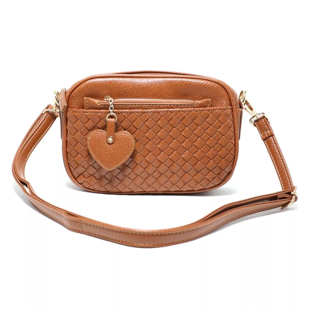 (棕色) 韓國時尚款 手工編織 側背小方包 附愛心卡夾 斜背包