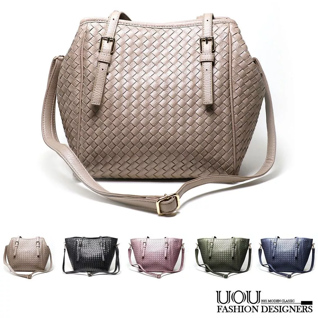 (可可色)大容量托特包 編織包 兩用梯形包 韓系美型大方包 A4可放入