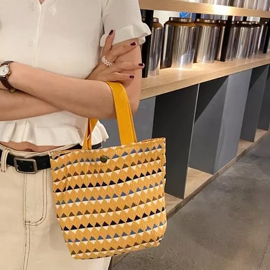 日系 清新可愛小布包 印花包 皺皺手提包 女 布 手提包 便當包 小包包 拼布