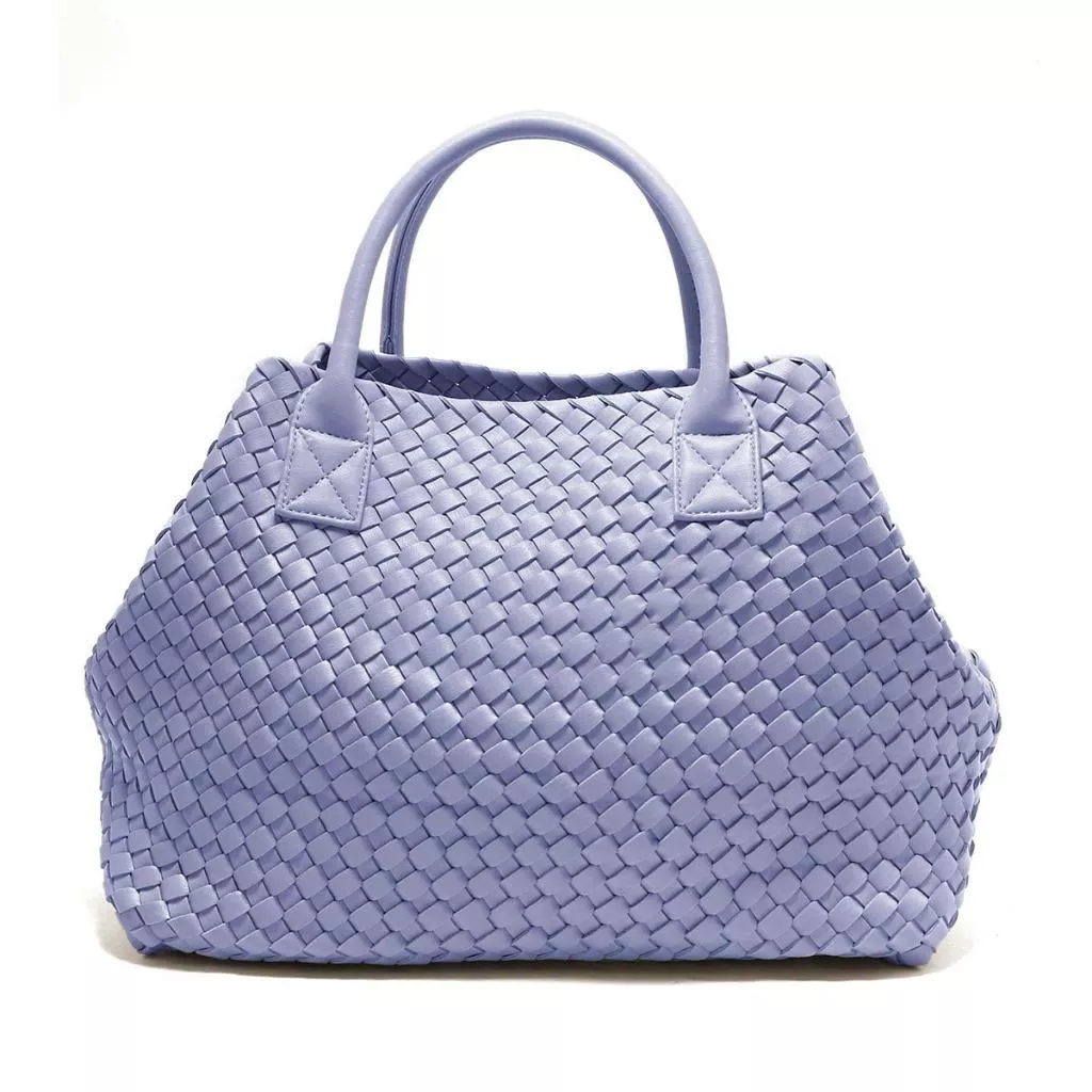 (紫色)優雅手工編織質感簡約氣質托特包 手提包 素色 A4可放入 百搭潮流款 大方包 包包 女包(附卡夾袋) 包包