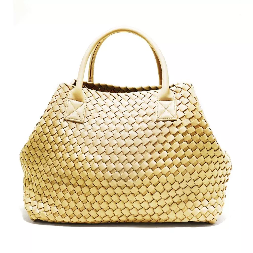 (金色)時尚質感 手工編織質感簡約氣質托特包 手提包 素色 百搭潮流款 大方包 A4可放入 包包 女包(附卡夾袋) 包包