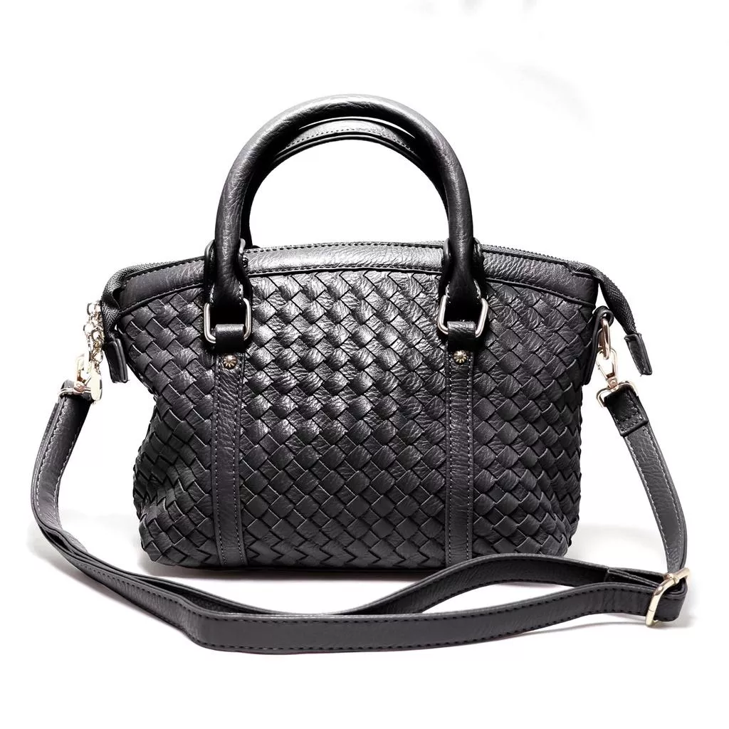 (質感黑色)韓國時尚款 手工編織簡約波士頓包 斜背包 質感 百搭 側背包 潮流 方包 手提包 (附斜背帶) 包包