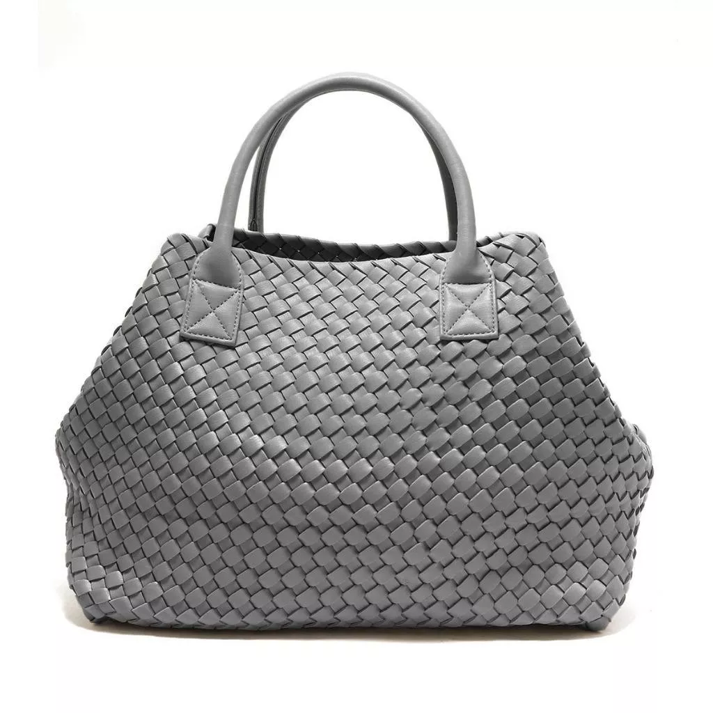 (灰色)百搭時尚 手工編織質感簡約氣質大方包 手提包 托特包 素色 A4可放入 百搭潮流款 包包 女包(附卡夾袋) 包包