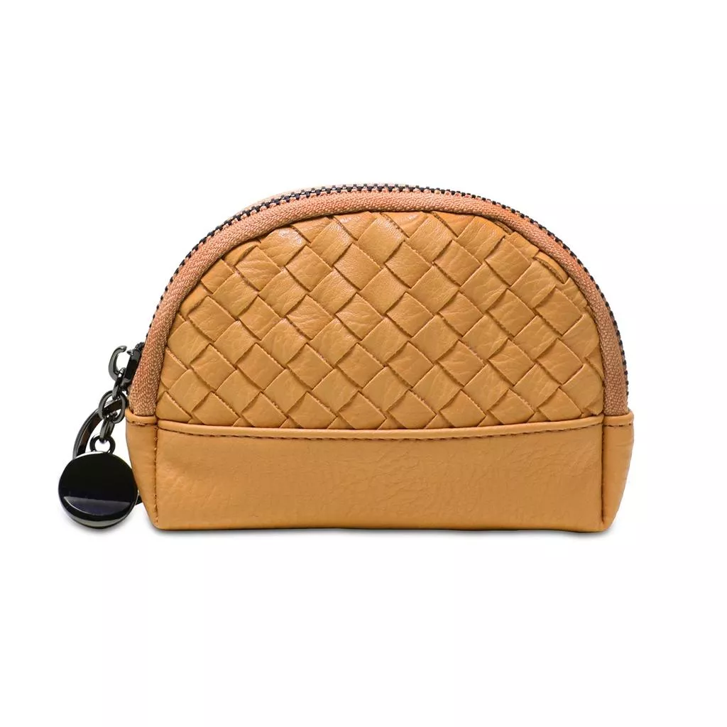 (棕色)韓國時尚款 手工編織簡約拉鏈零錢包 鑰匙包 零錢包 收納包