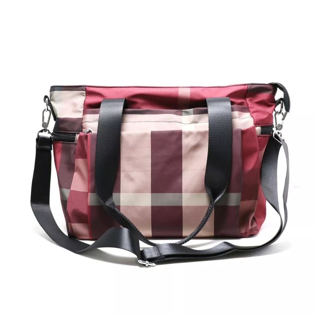 韓國時尚款 美型格紋雙拉鏈側背托特包 方包 多袋 大容量