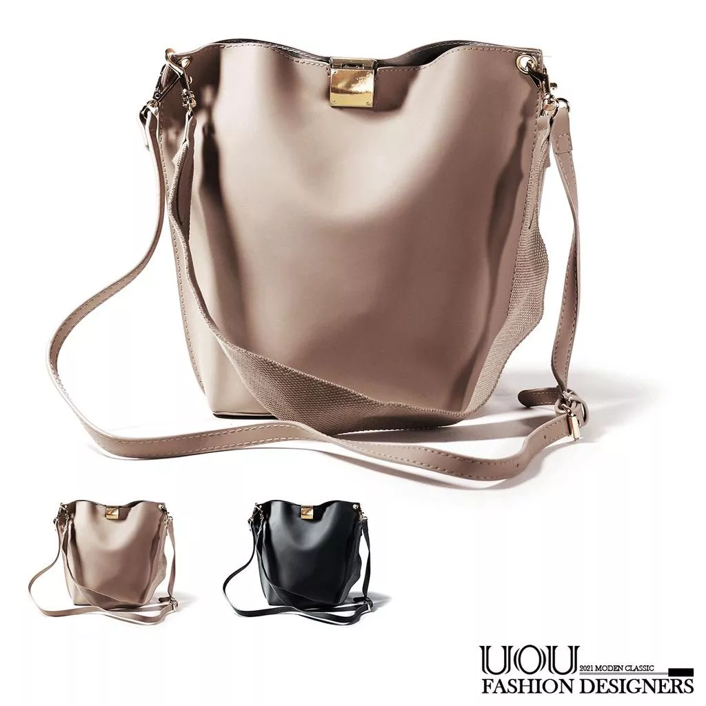 素面簡約金蓋水桶大方包斜背包