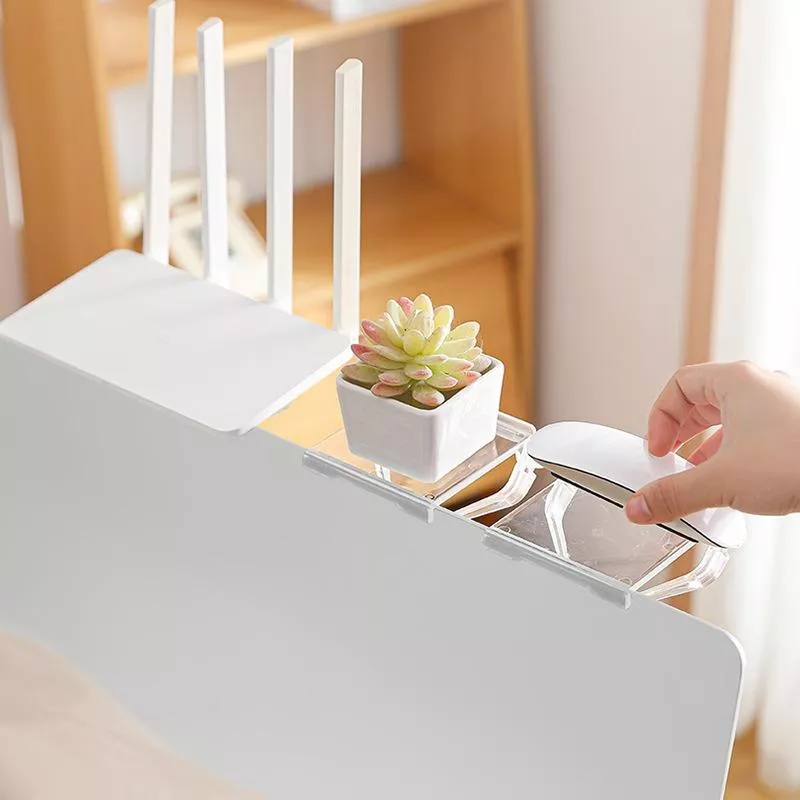 日系簡約風 螢幕頂部可調節透明置物架 家用免打孔收納架 簡約電視機路由器支架 顯示器上托架支架