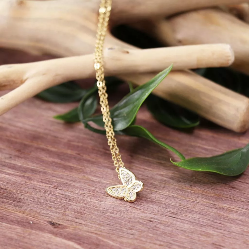 蝴蝶 小巧可愛 項鍊女簡約高級設計感鎖骨鏈氣質項鏈 飾品 短練 簡約 水鑽 短鏈