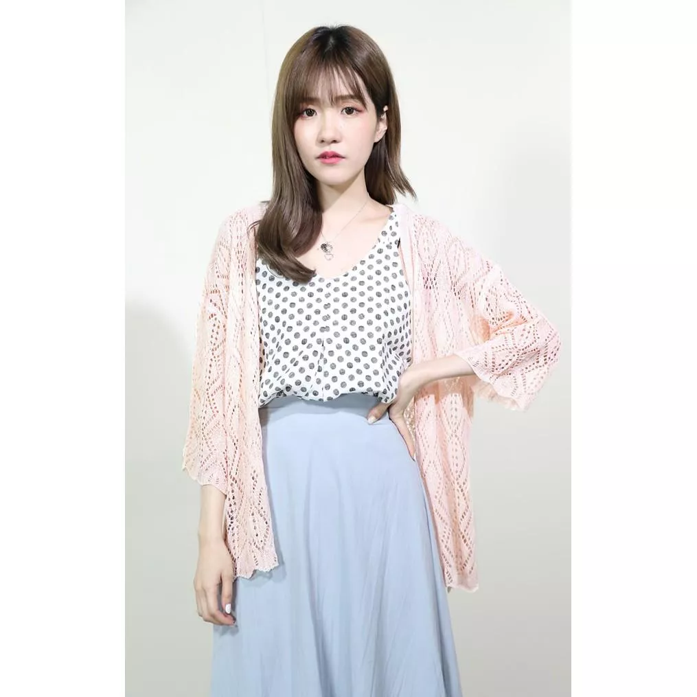 百搭長袖針織洞洞勾花菱形洞洞針織外套開襟罩衫防曬外套上衣 2色 A1025